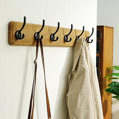 Dseap Wall Mounted Coat Rack: 24" Long, Patented, Heavy-Duty, 6-Double-Hooks Wooden Hanger Rail for