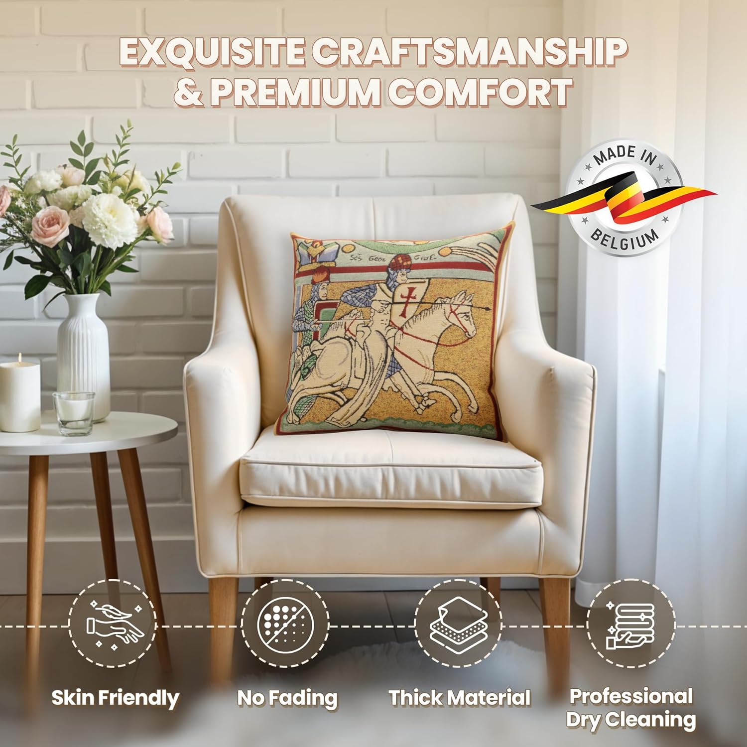 Charlotte Home Furnishings Chevaliers de St.Gregoire Throw Pillow Cover 16" x 16" – Medieval Knight