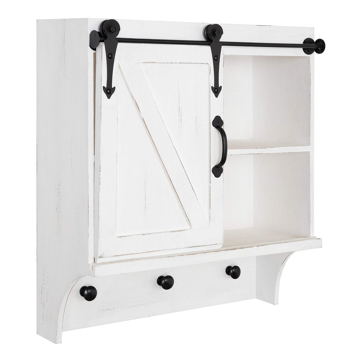 Kate and Laurel Cates Decorative Farmhouse Cabinet Wall Organizer with Sliding Barn Door and 3