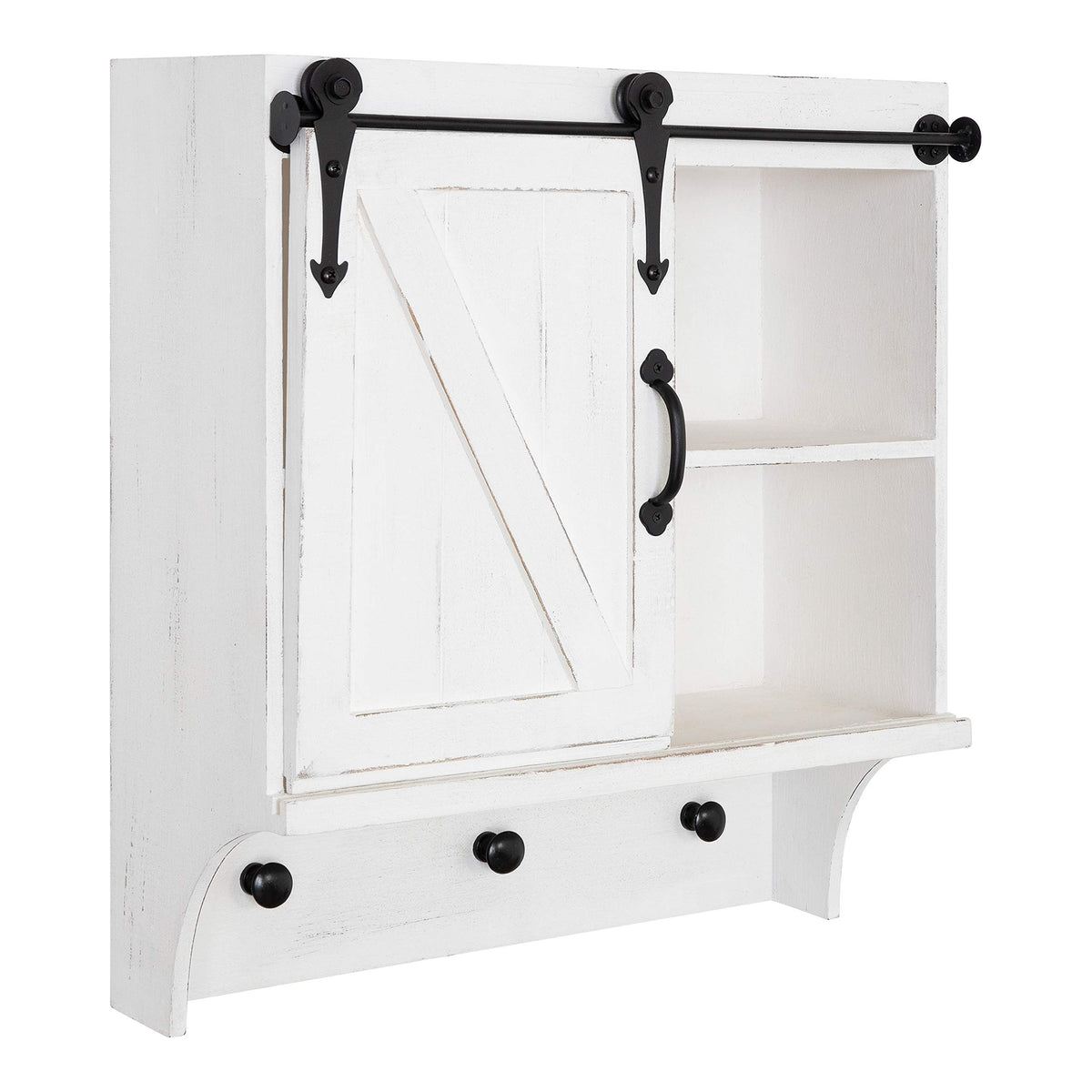 Kate and Laurel Cates Decorative Farmhouse Cabinet Wall Organizer with Sliding Barn Door and 3