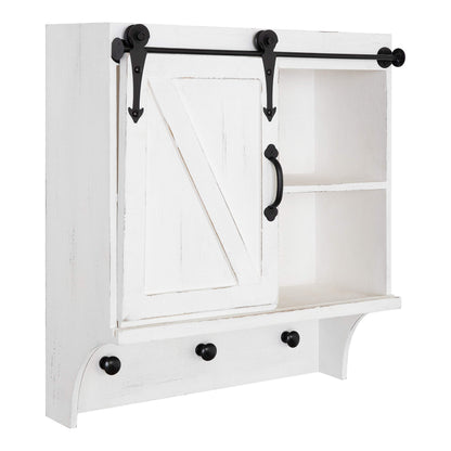 Kate and Laurel Cates Decorative Farmhouse Cabinet Wall Organizer with Sliding Barn Door and 3