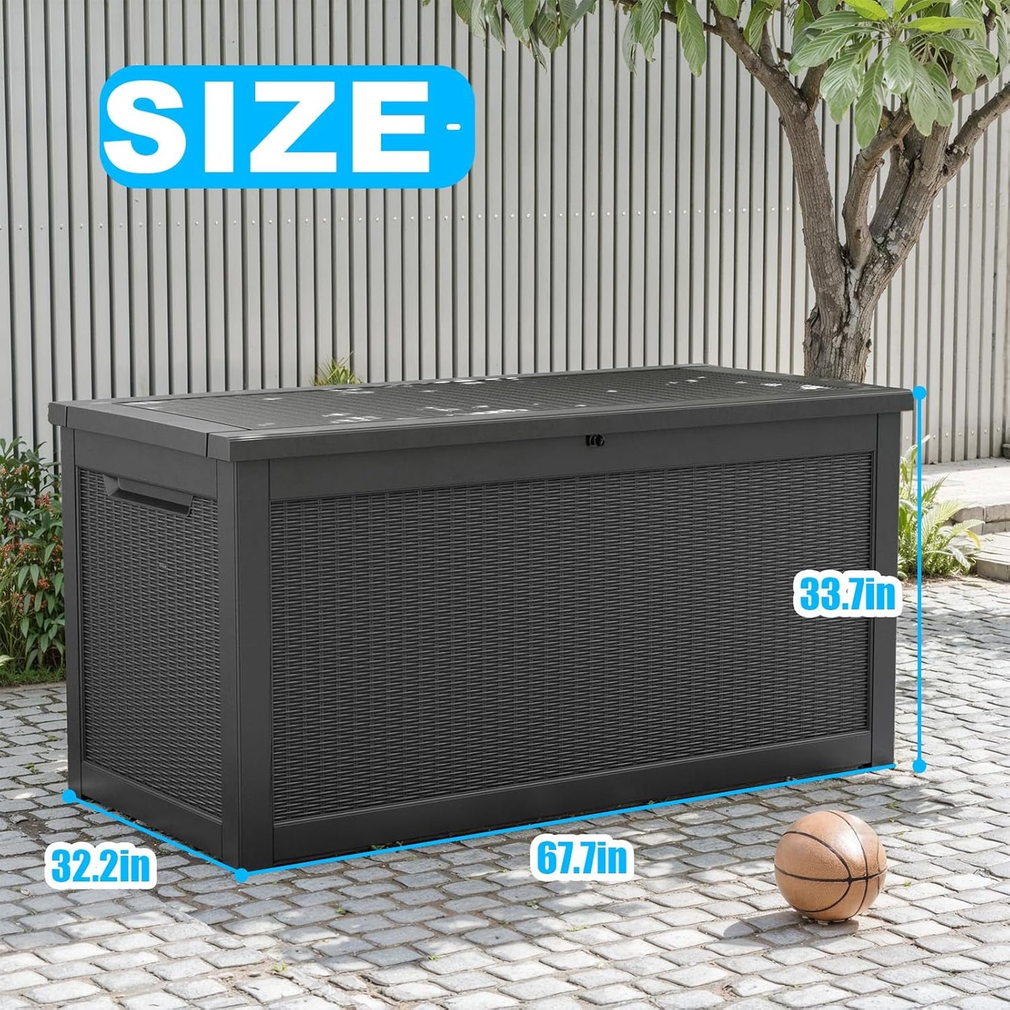 260 Gallon Large Resin Deck Box, Lockable Outdoor Storage Box for Patio Cushions Storage