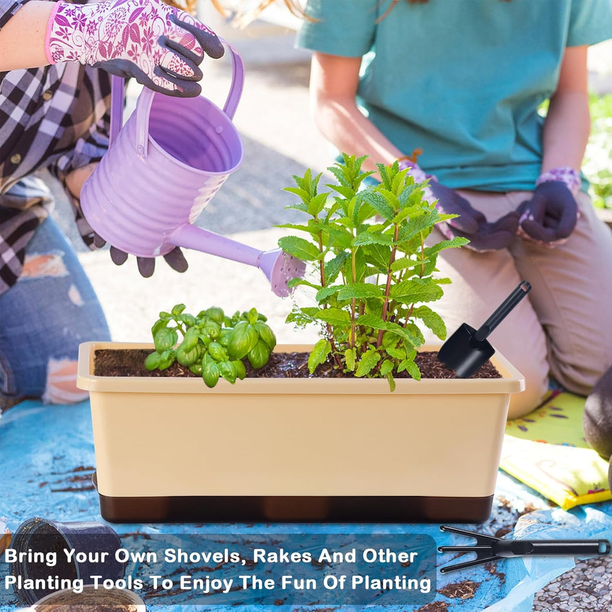 Window Box Planter 8 Pcs, 17 Inches Rectangle Flower Pots with Drainage Holes and Trays, Vegetable