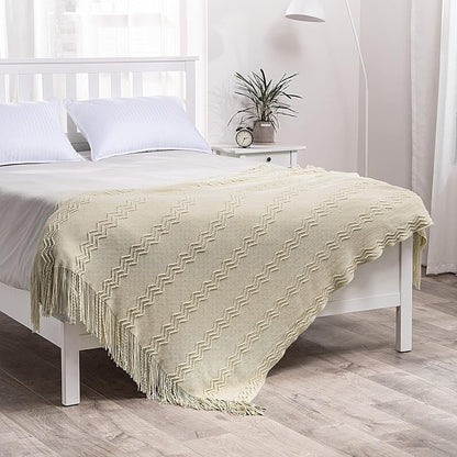 MIULEE Knitted Beige Throw Blanket Soft Sofa Knit Blanket for Couch 50 x 60 Inches, Solid Cozy