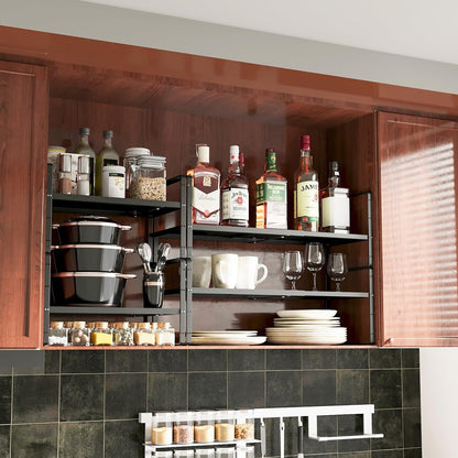 16.5~27.1" Expandable Shelf Organizer, 1Pack 8.1" Wide Stackable Cabinet Shelf Organizers, Black