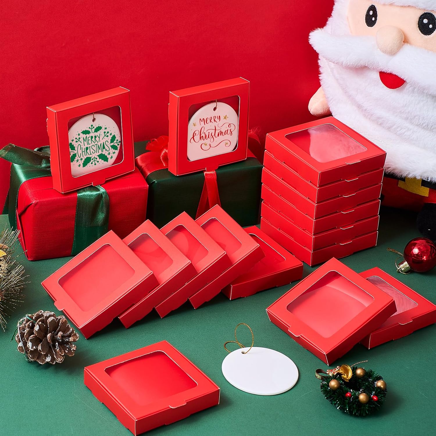 50 Pcs Sublimation Ornament Blanks Box 3.6"x3.6"x0.7" Christmas Ornaments Holder Ceramic Discs