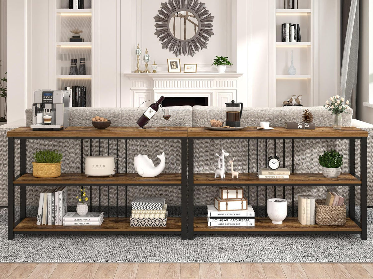 FOLUBAN Industrial Console Table, 3 Tier Entryway Table, Sofa Foyer Table for Living Room Hallway
