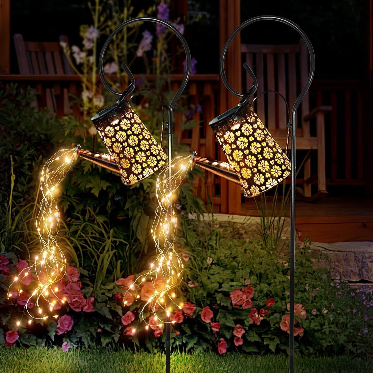 2 Pack Solar Watering Can with Lights,Solar Outdoor Garden Decor Waterproof Hanging Lantern