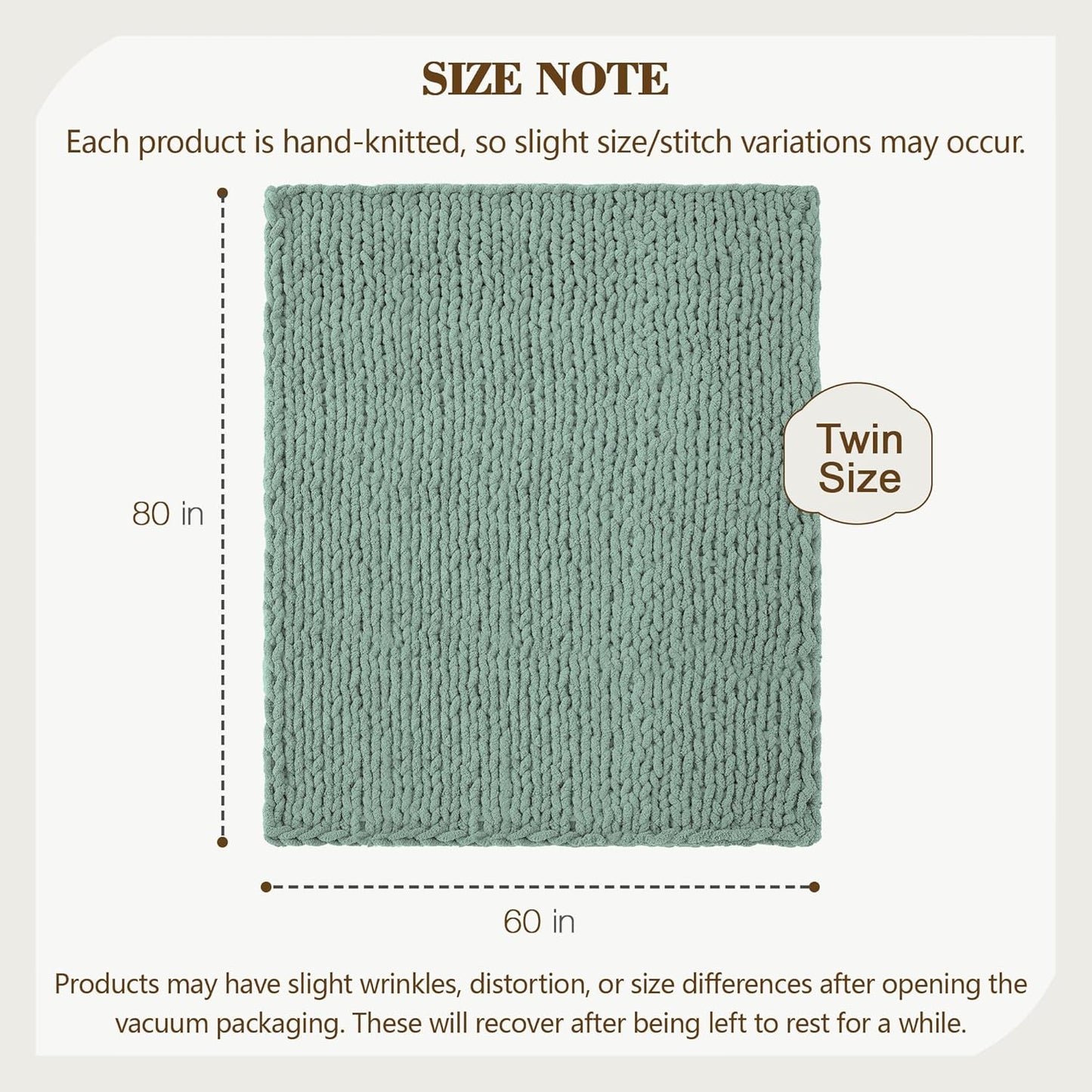 Carriediosa Chunky Knit Throw Blanket 60" X 80" Twin, 100% Hand Made Large Chenille Loop Yarn Soft
