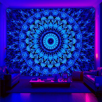 PSYHILAR Blacklight Mandala Tapestry for Bedroom, Black Light Posters for Adults and Teens, Neon UV