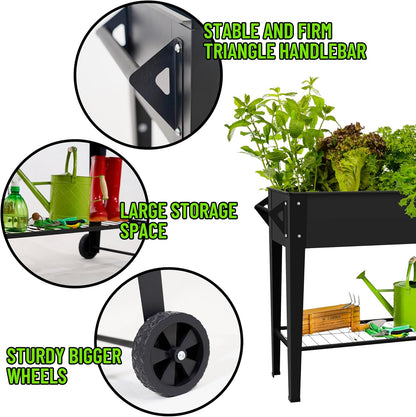 Elevate 32" Tall Raised Garden Bed Outdoor with Wheels & Shelf for Mobility, 400LBS Capacity