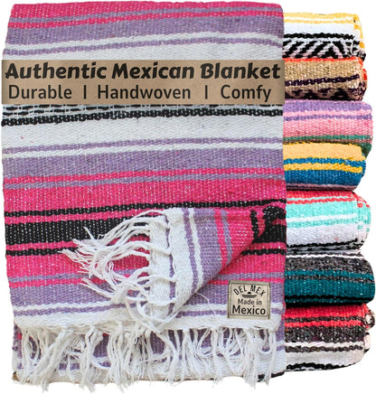 Del Mex Classic Mexican Blanket, Large Authentic Woven Falsa Throw (70"x50"), Artisan Southwest