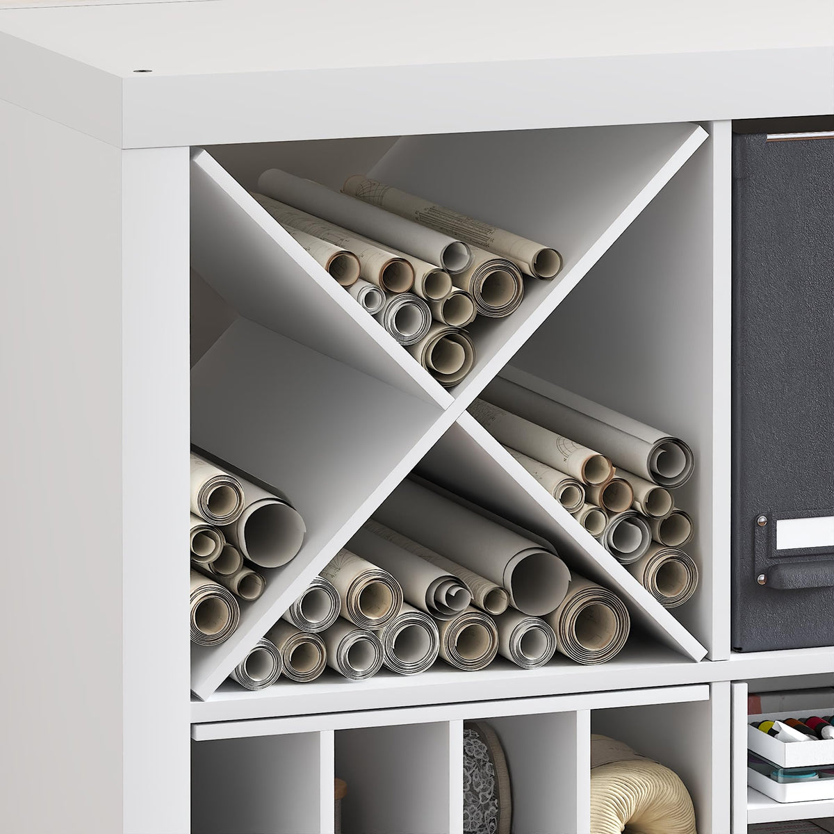 Furinno Cubicle X-Shelf Cube Insert, 3-Shelf Cube Organizer, White