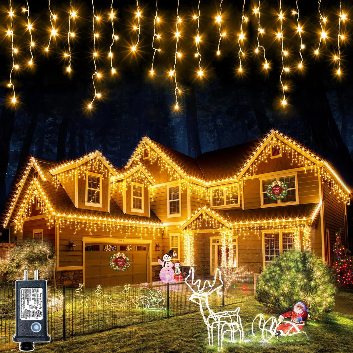 Icicle Lights for Outside 99ft 1216 LED Christmas Lights Outdoor 8 Modes with 228 Drops, Waterproof