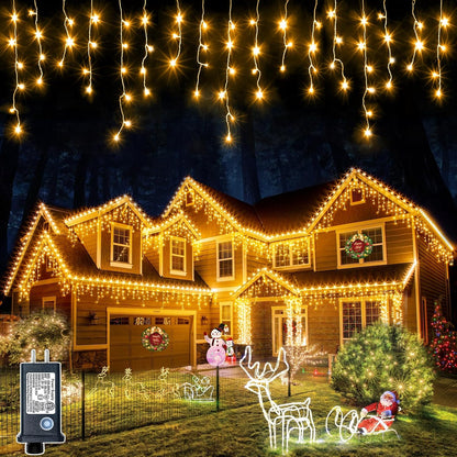 Icicle Lights for Outside 99ft 1216 LED Christmas Lights Outdoor 8 Modes with 228 Drops, Waterproof