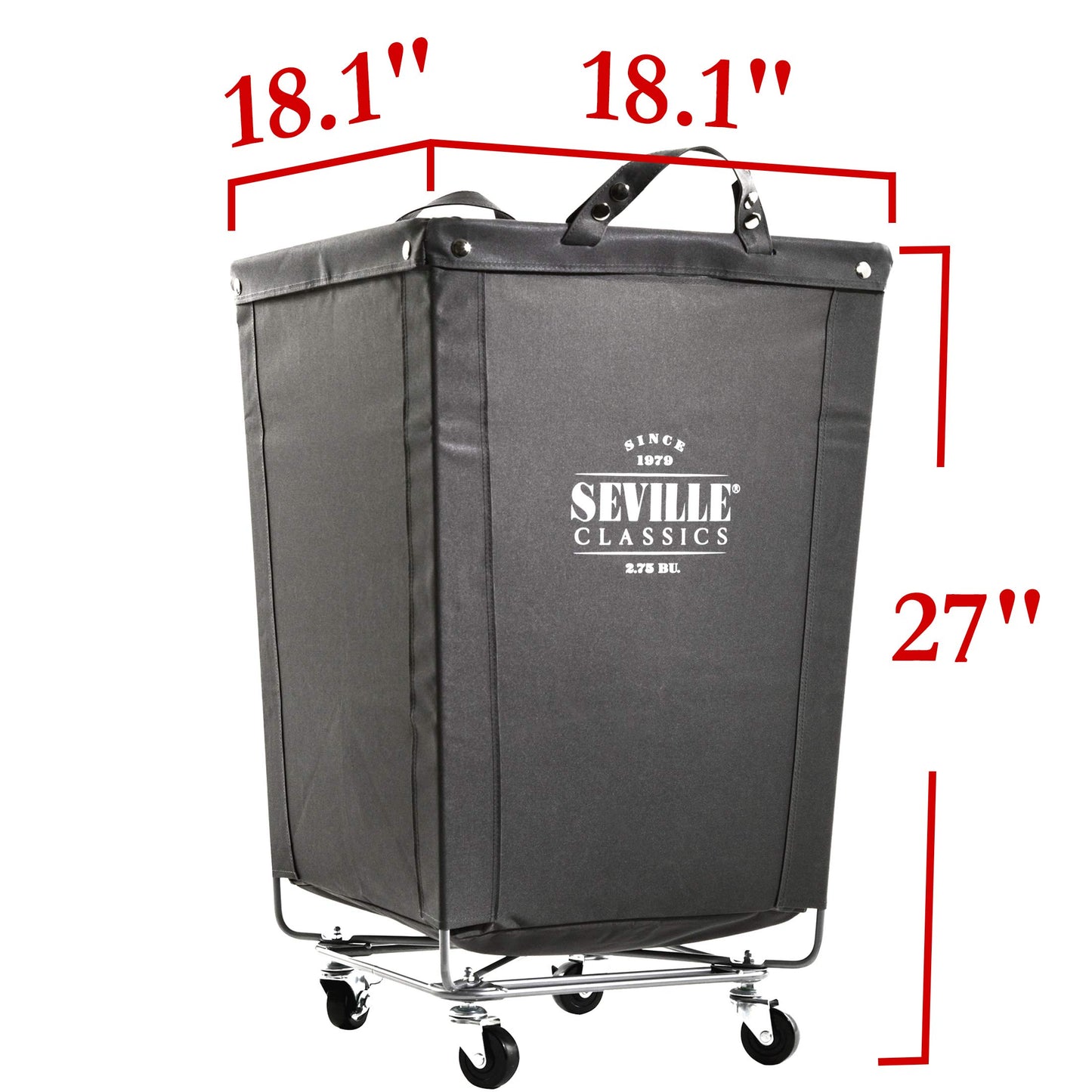 Heavy-Duty Canvas Laundry Hamper w/ Wheels, 18.1"W x 18.1"D, Gray