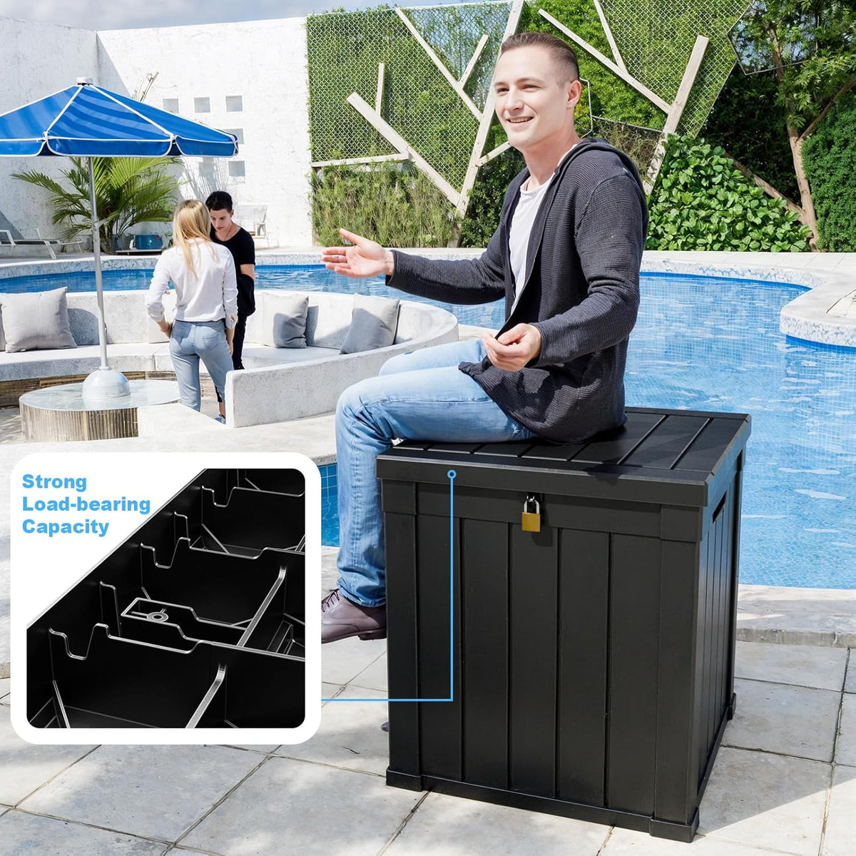 50 Gallon Resin Deck Box, Lockable Outdoor Storage Box for Patio Cushions Storage Furniture,Garden