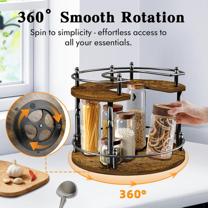 2-Tier Lazy Susan Organizer Turntable Spice Organization U-Shape 11.8" Rotating Spice Rack Height