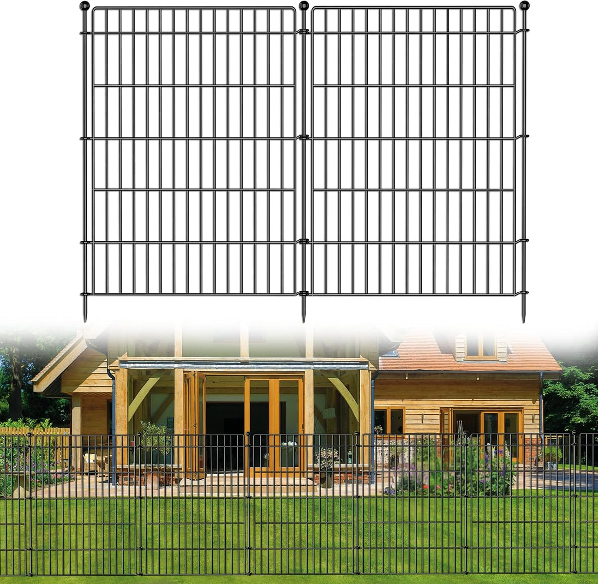 5 Panels No Dig Garden Fence Animal Barrier, 44in(H) × 11.8ft(L) Decorative Metal Outdoor Dog