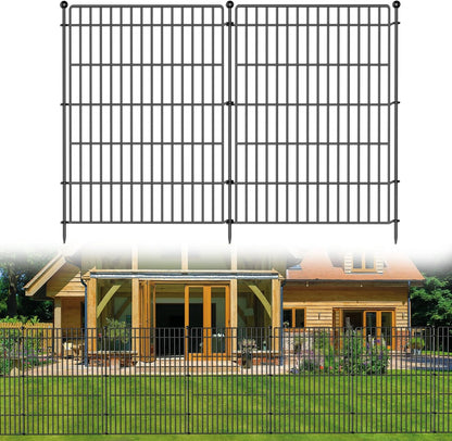 5 Panels No Dig Garden Fence Animal Barrier, 44in(H) × 11.8ft(L) Decorative Metal Outdoor Dog