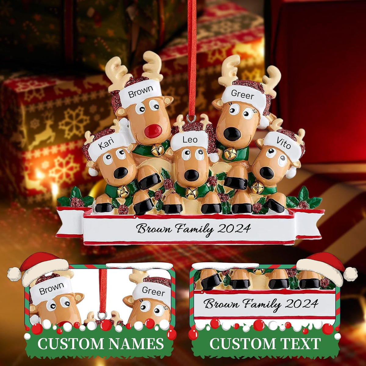 Personalized Christmas Ornaments 2025, Custom Reindeer Family Ornaments for Trees with Names