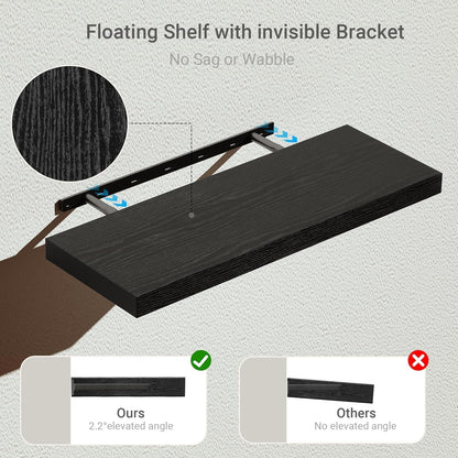 Black Floating Shelves for Wall Mounted, 24 inchs x 9.1” Deep x 1.5” Thick Wall Shelves for