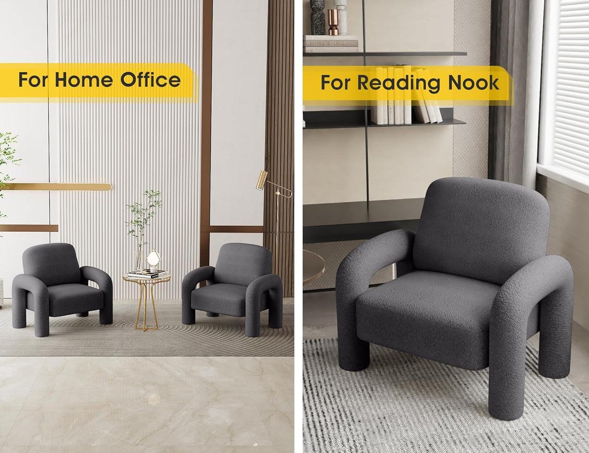 Modern Sherpa Accent Chair, Teddy Upholstered Arm Single Sofa, Cozy Fluffy Reading Chair for Living