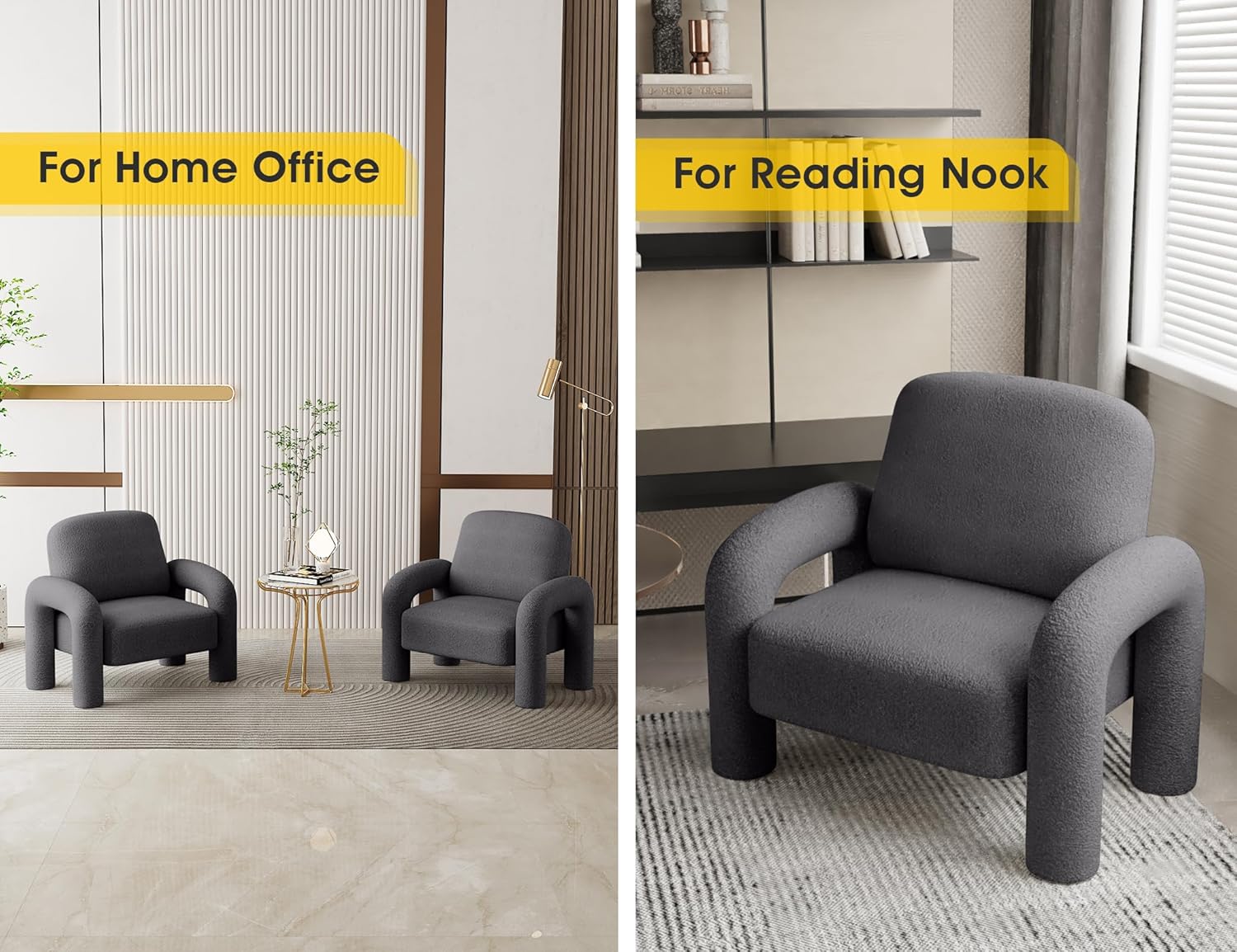 Modern Sherpa Accent Chair, Teddy Upholstered Arm Single Sofa, Cozy Fluffy Reading Chair for Living