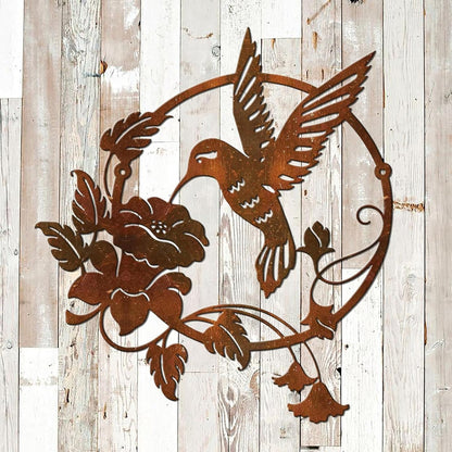 Zoihet Round Metal Bird Wall Art Decor - Hummingbird Wall Art Silhouette for your patio, garden