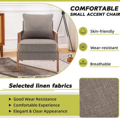 HAOBO Home Mid Century Modern Accent Chair Upholstered Living Room Chairs Armchair with Rattan