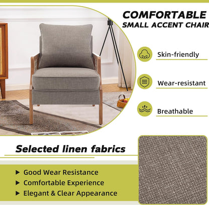 HAOBO Home Mid Century Modern Accent Chair Upholstered Living Room Chairs Armchair with Rattan