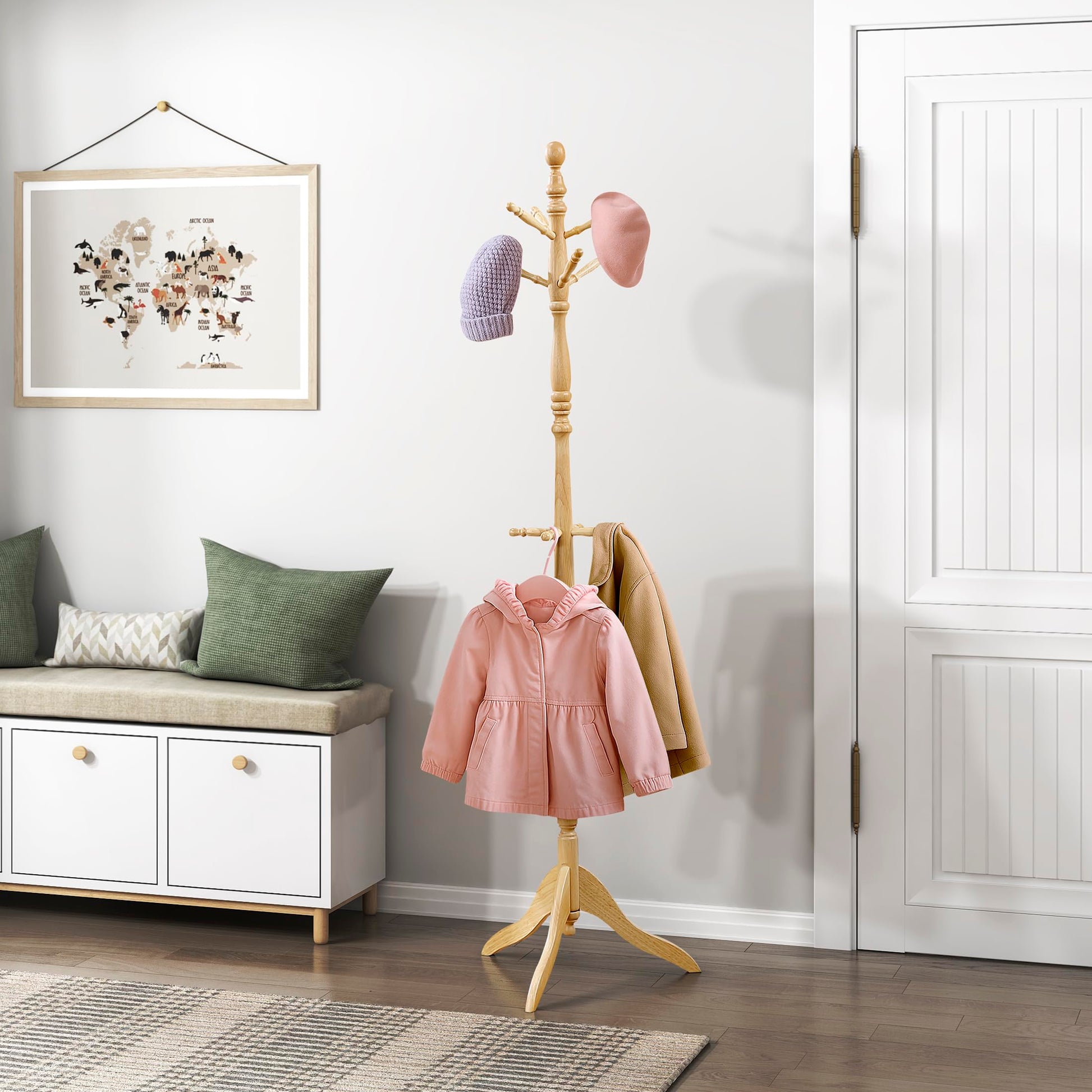 Lexicon Wooden Coat Rack Stand, 3-Tier, 10 Hanging Hooks, Natural
