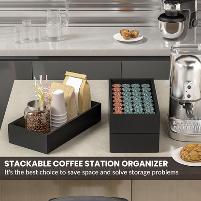 Kitchen Drawer Organizer Bins, Stackable Bamboo Drawer Organizer for Silverware, Coffee Pod