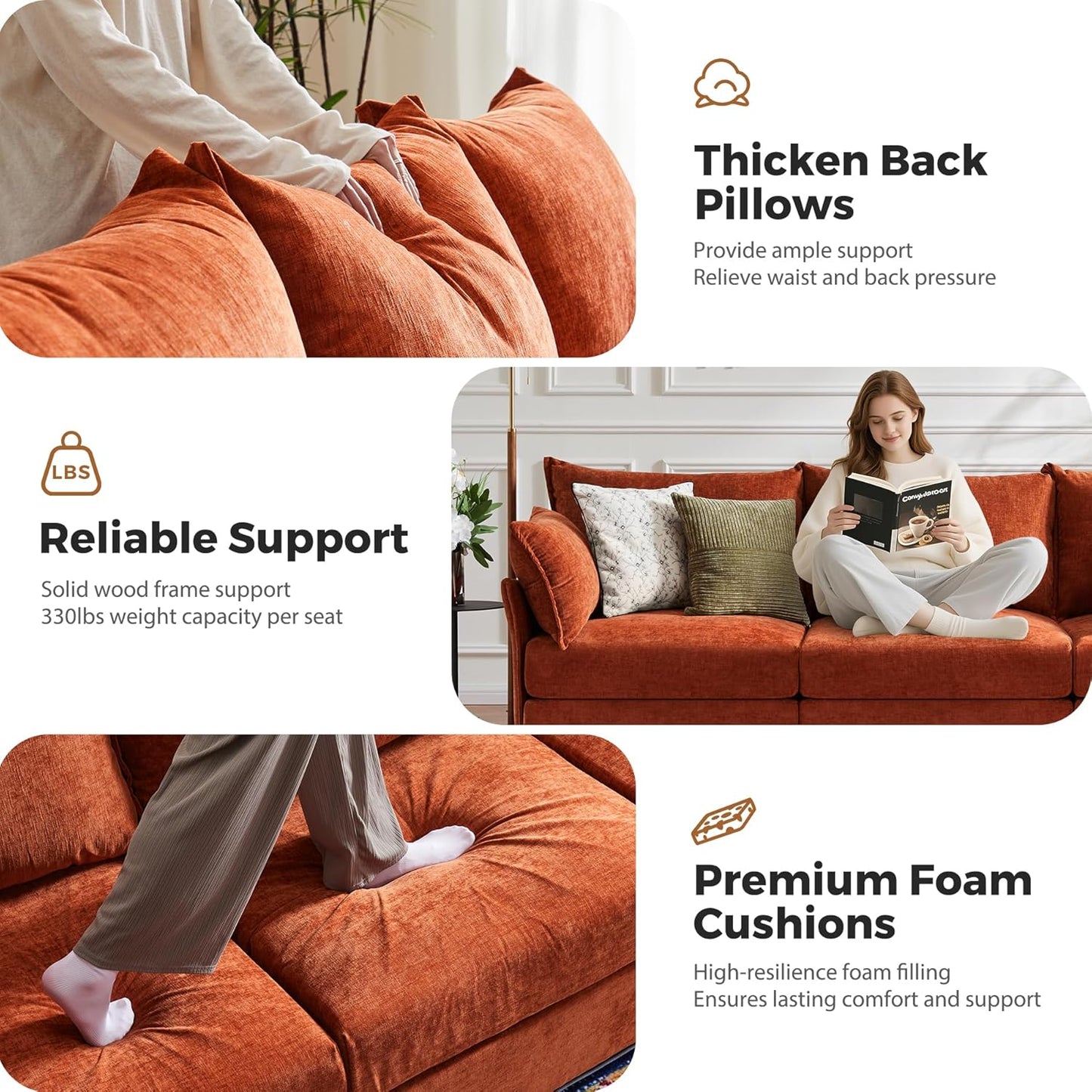 166.6" Oversized Modular Sectional Sofa, U Shaped Convertible Couch with Movable Ottoman, Large 8