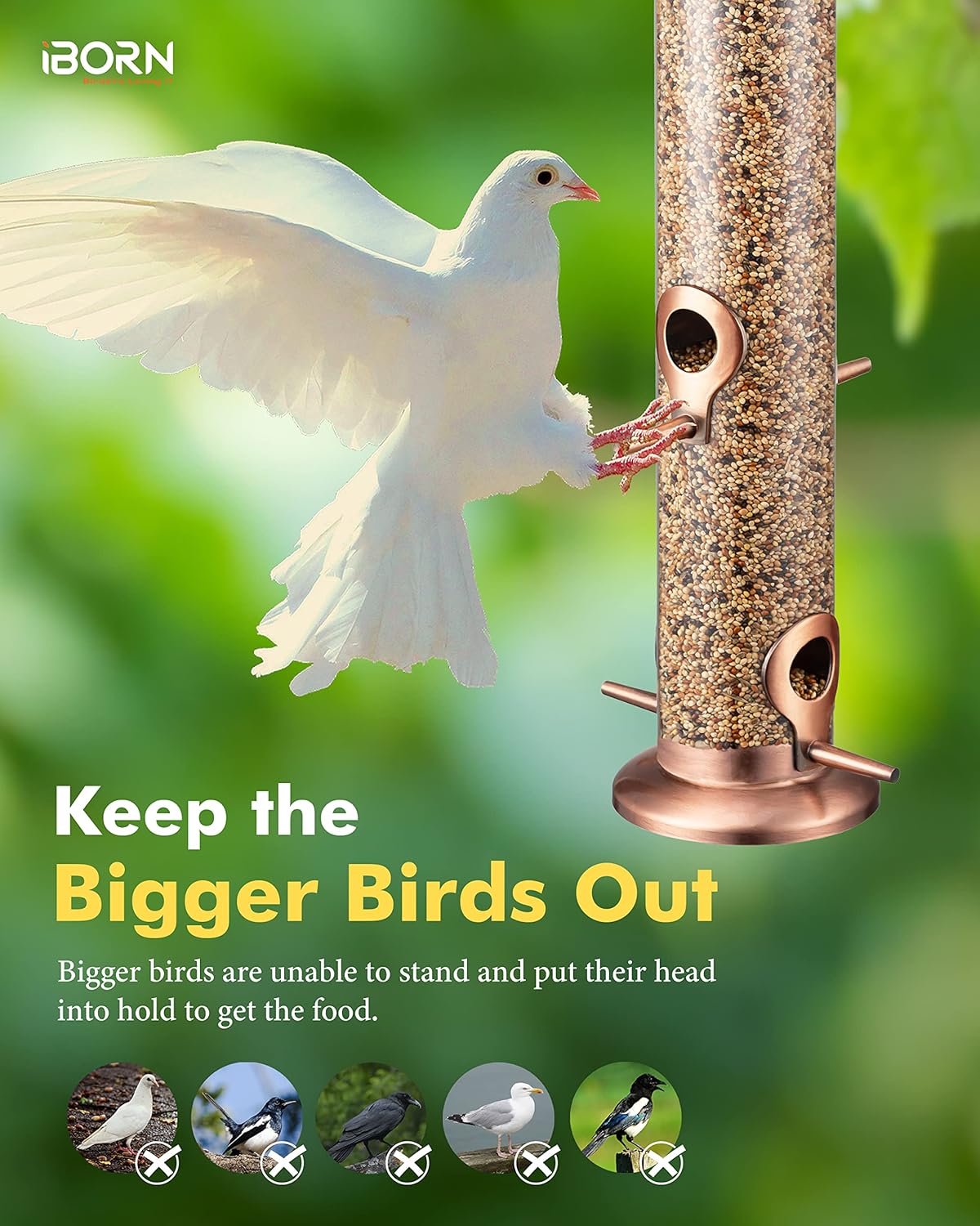 iBorn Metal Bird Feeders Metal Bird Feeder Copper for Outdoors Hanging All Metal Copper Finishing