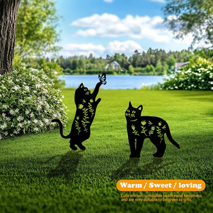 4 Pack Cat Metal Garden Decorative Stakes, Weather Proof Silhouette Statues for Yard, Patio,Outdoor