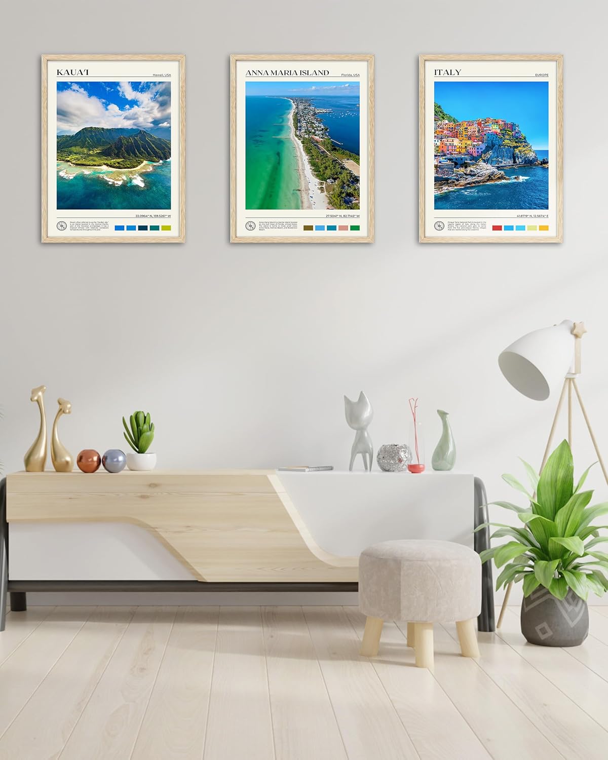 HesenDot Natural OAK Wood Framed Hawaiian Archipelago Wall Art,12x16in Kauai Quality Canvas Wall