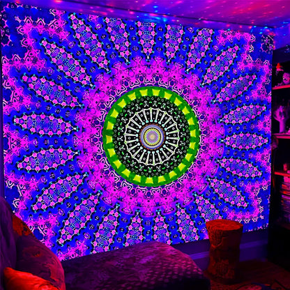 Blacklight Mandala Tapestry for Bedroom, Black Light Posters for Adults and Teens, Red UV Reactive