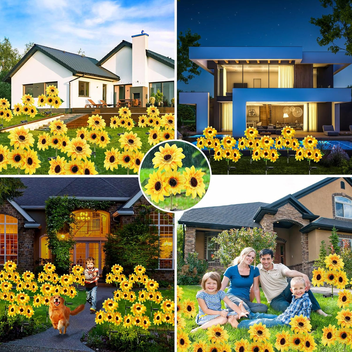 Outdoor Solar Garden Stake Lights,Upgraded LED Solar Powered Light with 3 Sunflower, Waterproof