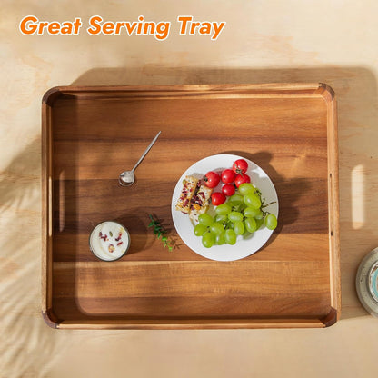 Wooden Serving Tray with Handles,Rustic Ottoman Tray for Kitchen Counter/Coffee Table/Living Room