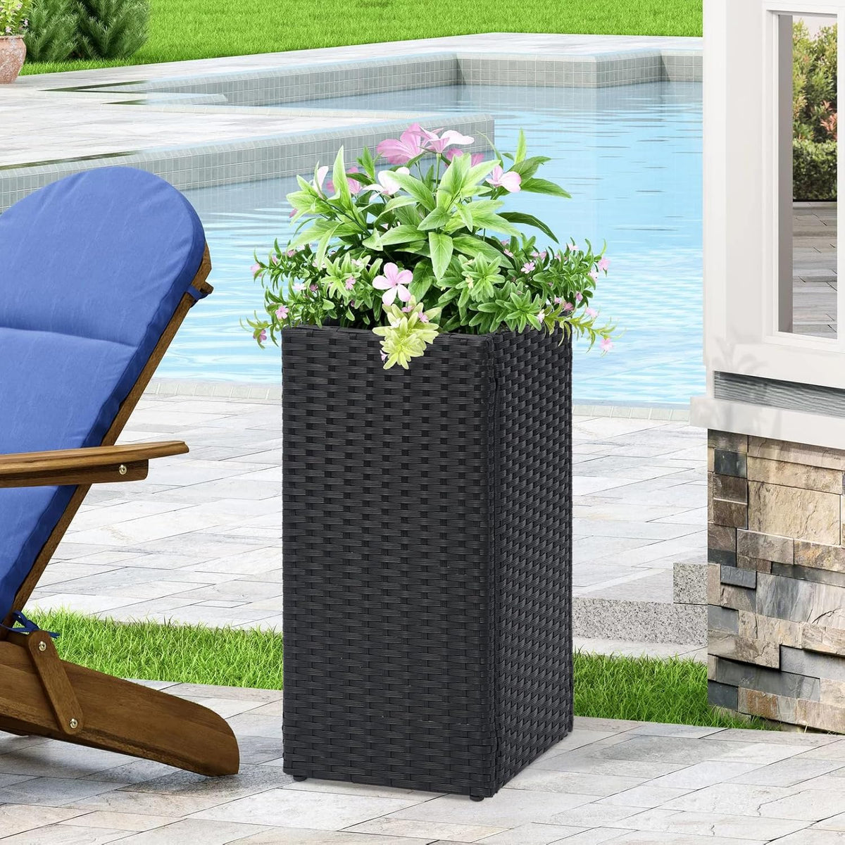 SUNNYPARK 2 Pack Tall Planters for Outdoor Plants Rattan Modern Tall Square Planter Box with