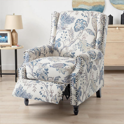 UIXE Floral Pushback Recliner Chairs Set of 2, Fabric Upholstered Armchair Push Back Accent Chair