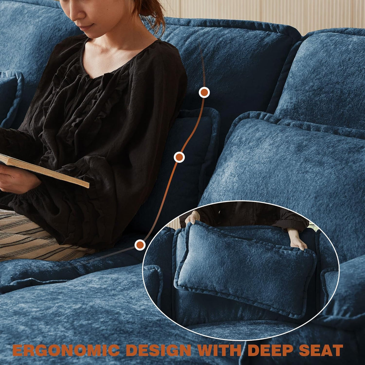 113" Oversized Cloud Couch, U Shape Sectional 4 Seat Sofa with Double Chaises, 2 Layer Cusions