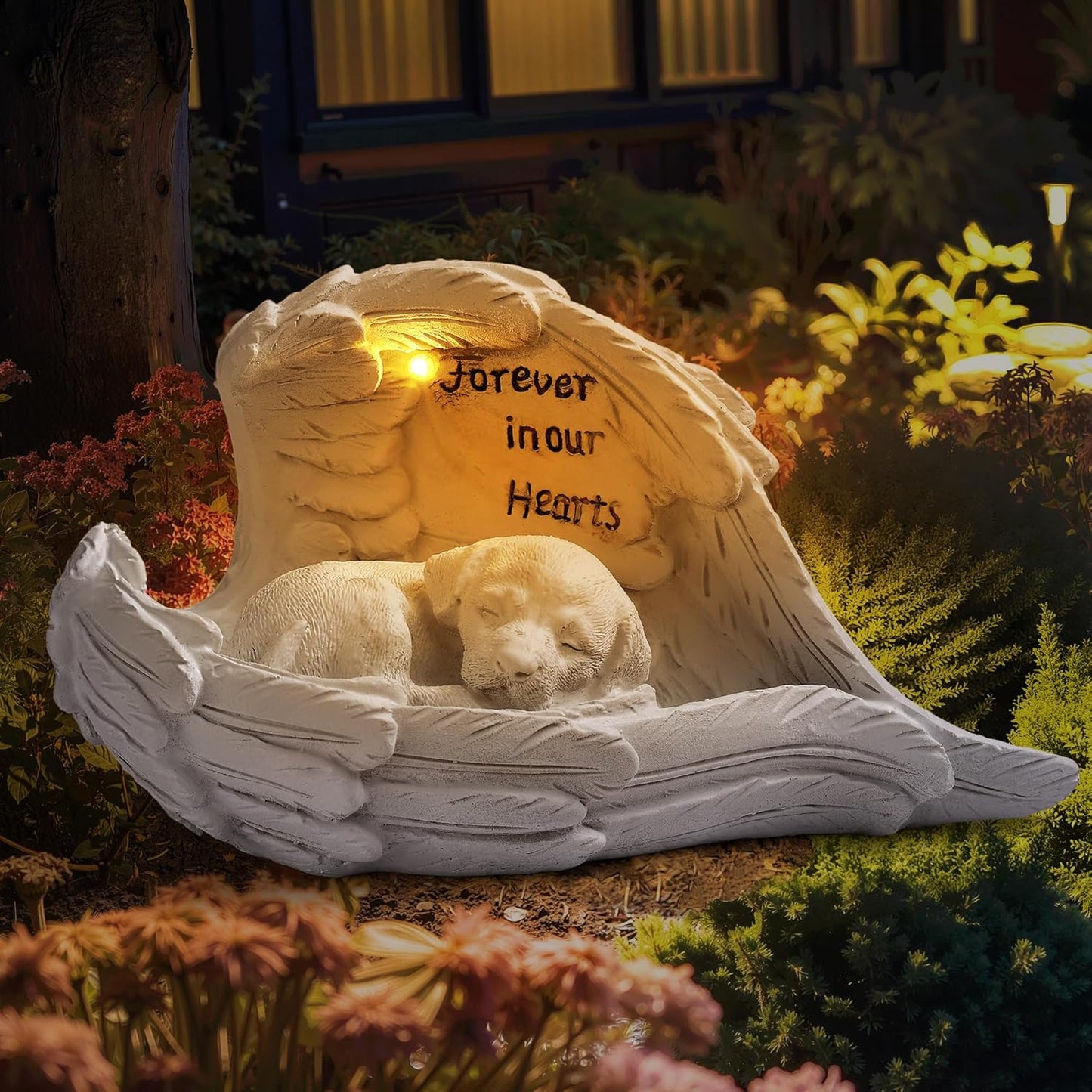 Pet Dog Solar Garden Memorial Statue – Outdoor Resin Angel Puppy with Solar Light, Guardian Angel