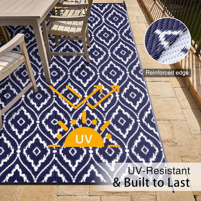 OLANLY Outdoor Rug 8x10 ft Waterproof, Outdoor Plastic Straw Rug with Geometric Pattern Clearance