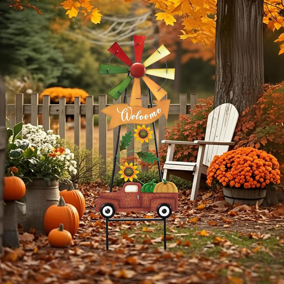 TERESA'S COLLECTIONS Fall Decor for Outdoor Home, Metal Pumpkin Fall Decorations Wind Spinner Yard