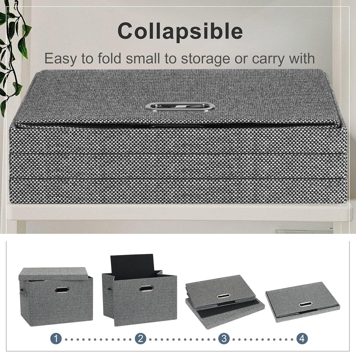 Large 17" 36 Quart Collapsible Stackable Storage Bins with Lids, 3 Packs Black and White Mix Linen