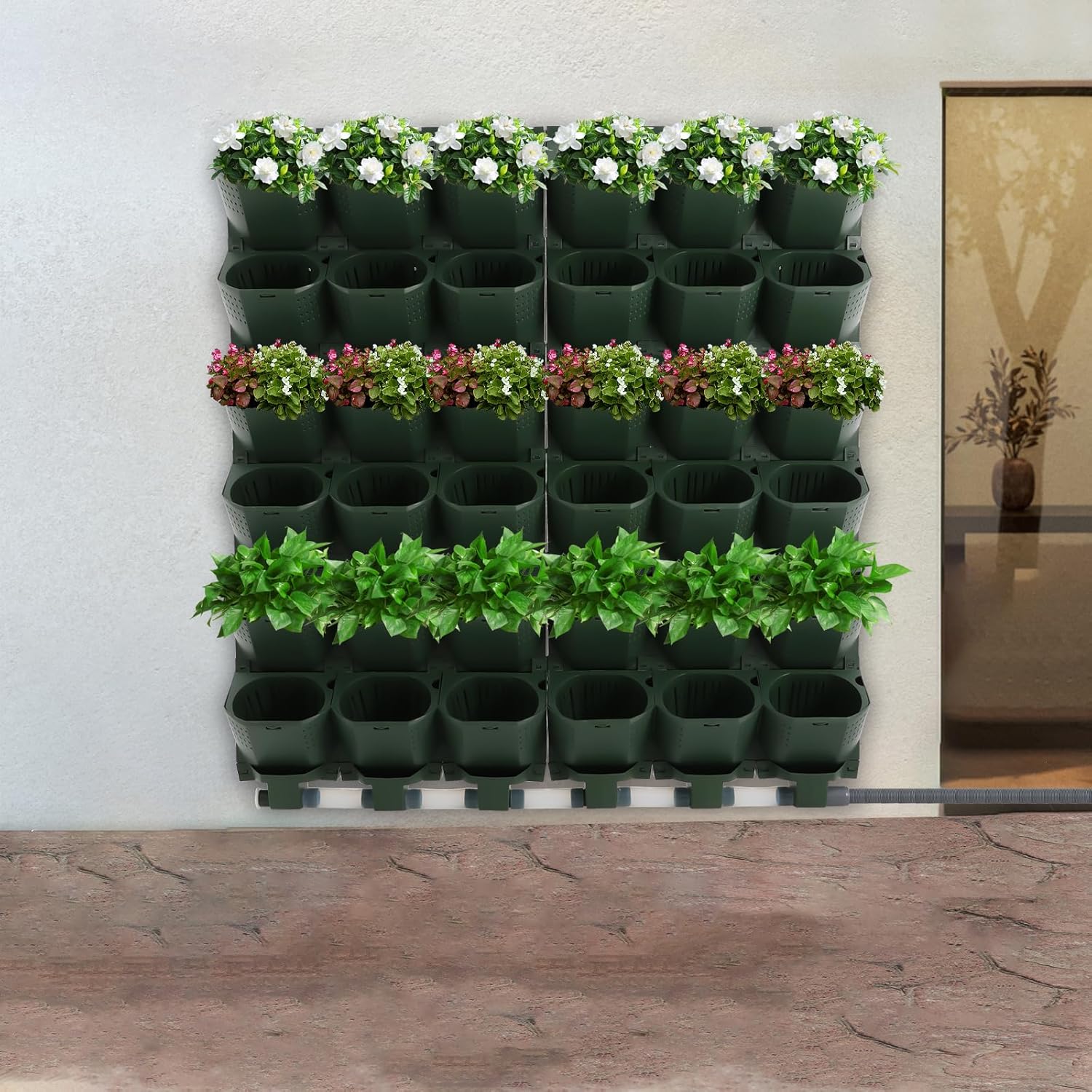 Wall Mounted Vertical Garden Planter, 6 Row 36 Plant Grow Pots, Self-Watering Vertical Planters