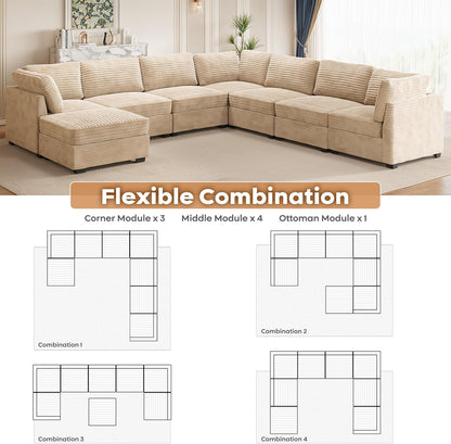 ovios Sectional Sofa Couch with L-Shape Chaise Ottoman, Comfy Modular Cloud Couches with Deep Seat