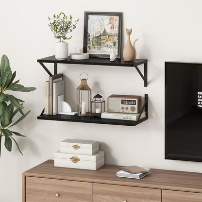 Deep Black Floating Shelves for Wall, 24"W x 10"D Wall Shelves Set of 2, 10 Inch Deep Floating